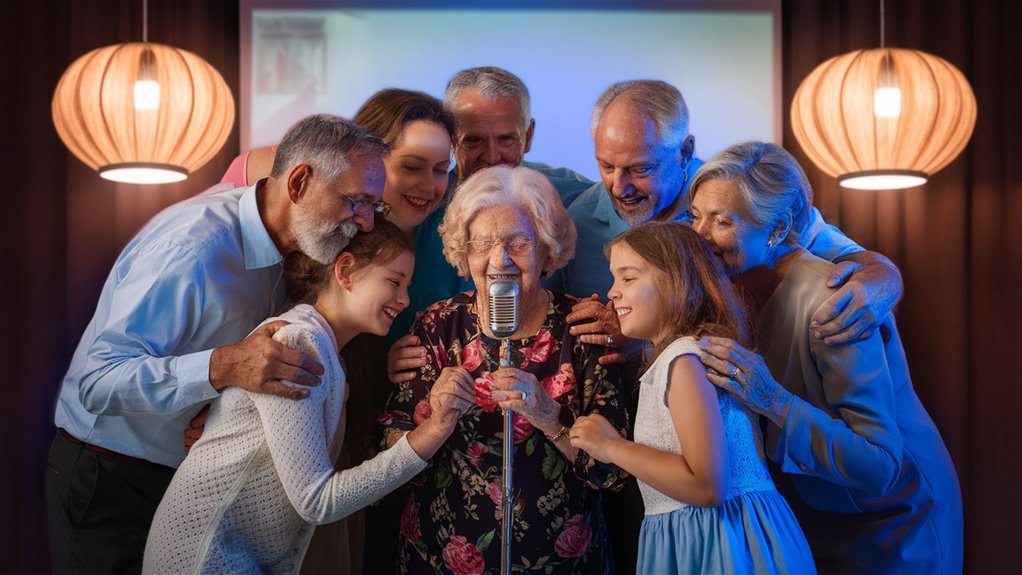 fun family singing together