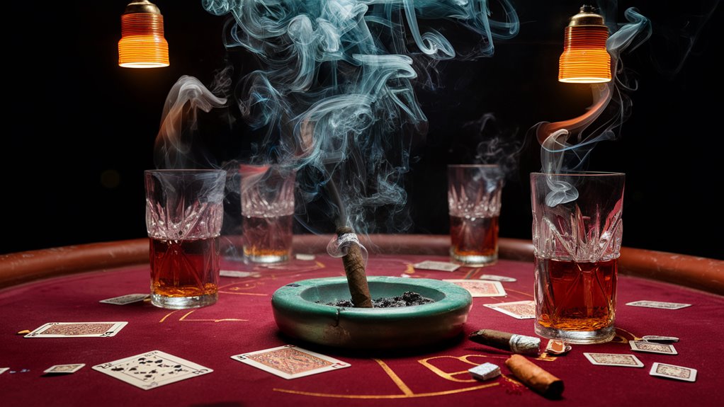 playing cards through smoke haze